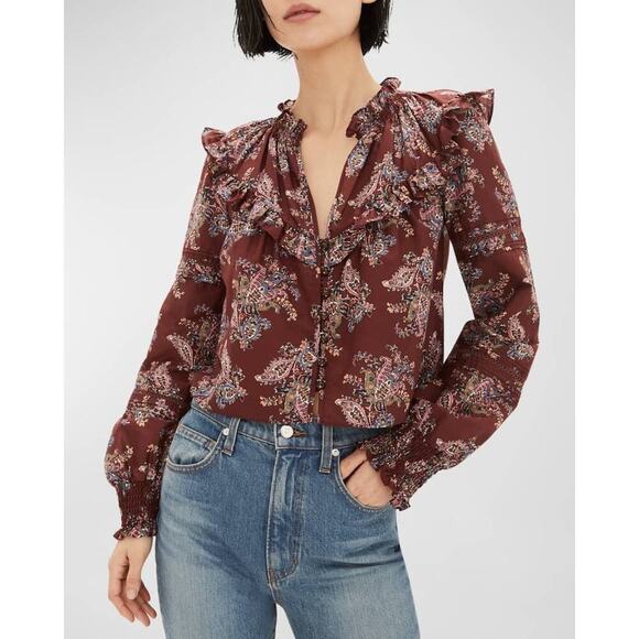 Veronica Beard Hopkins Printed Long Sleeve Ruffle Blouse - Picture 1 of 8